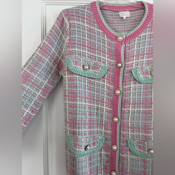 Pink and green sweater dress with buttons size XS - Picture 2 of 6